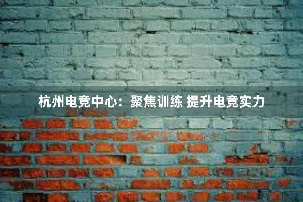 杭州电竞中心：聚焦训练 提升电竞实力